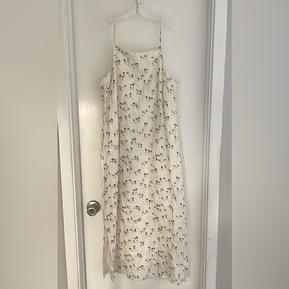 Whimsy + Row Butter Yellow Palm Tree Print Spaghetti Strap Linen Sun Dress Sz M - Picture 1 of 9